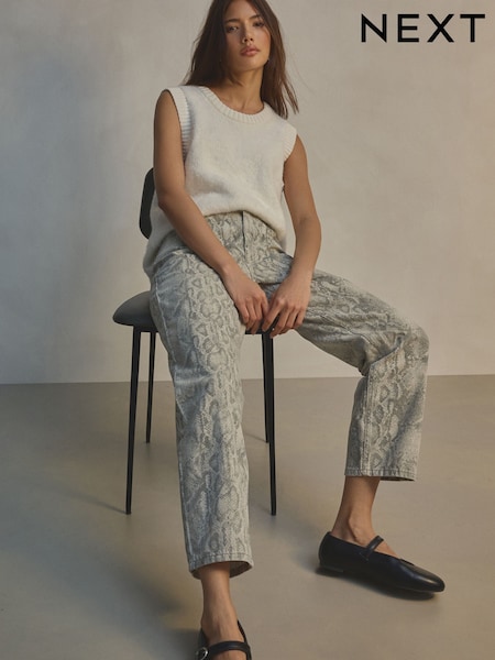 Neutral Snake Print Straight Leg 100% Cotton Jeans (AV0120) | £11