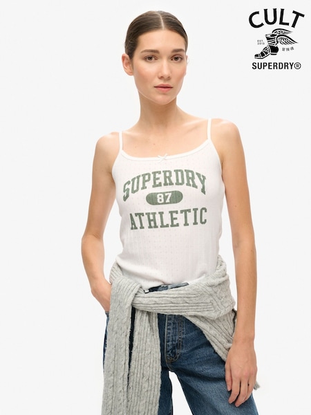 Superdry White Athletic Essentials Graphic Pointelle 100% Cotton Cami Top (AV0308) | £20