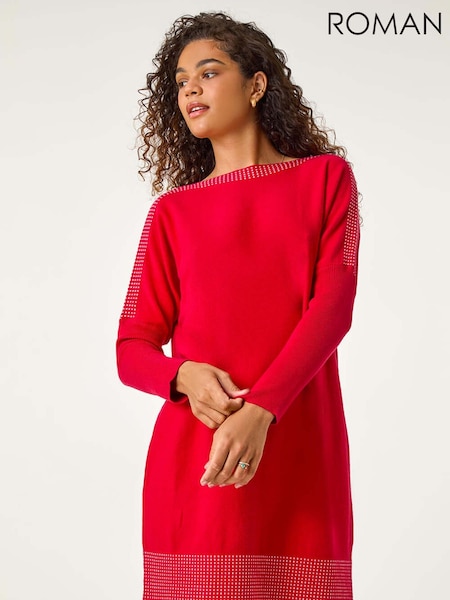Roman Red Contrast Spot Border Knit Jumper Dress (AV0848) | £48