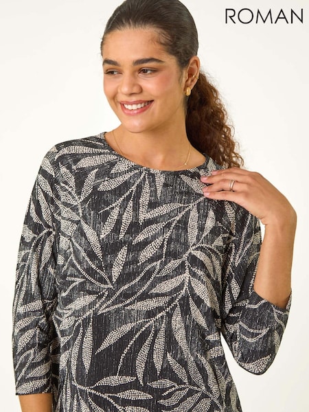 Roman Natural Leaf Print Plisse Top (AV0865) | £35