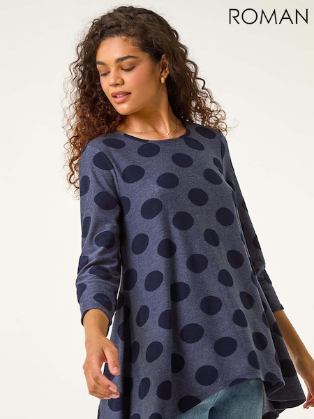 Roman Blue Textured Spot Swing Hem Tunic (AV0894) | £35