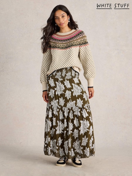 White Stuff Green Phoebe Jacquard Maxi Skirt (AV0928) | £42