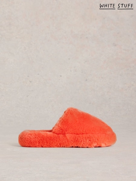 White Stuff Red Faux Fur Mule Slippers (AV0964) | £28