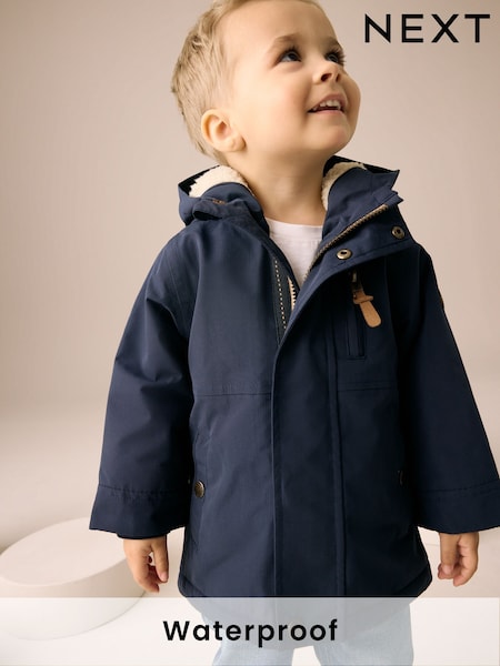 Navy Waterproof Borg Lined Parka Coat (3mths-7yrs) (AV0979) | £28 - £32