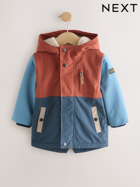 Navy/Red Colourblock Waterproof Borg Lined Parka Coat (3mths-7yrs) (AV0984) | £28 - £32