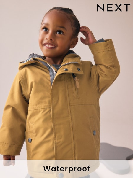 Ochre Yellow Waterproof Borg Lined Parka Coat (3mths-7yrs) (AV1012) | £0