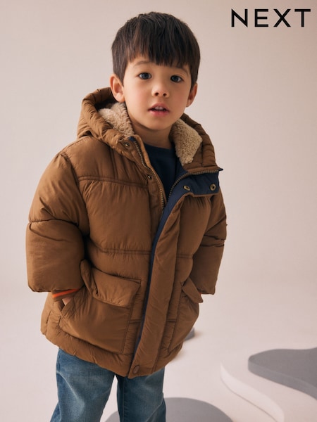 Brown Borg Lined Padded Coat (3mths-7yrs) (AV1023) | £28 - £32