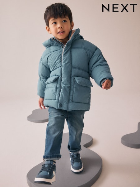 Blue Borg Lined Padded Coat (3mths-7yrs) (AV1024) | £28 - £32
