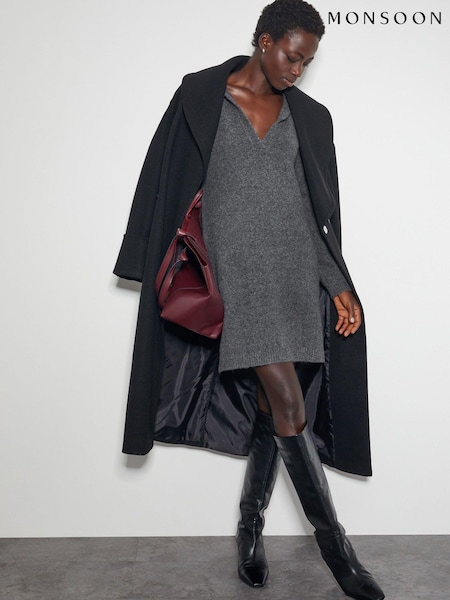 Monsoon Grey Nora Collared Mini Jumper Dress (AV1036) | £85