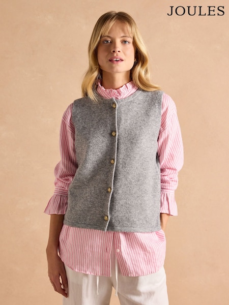 Joules Holly Grey Button Through Knitted Vest (AV1041) | £48