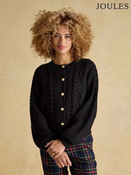 Joules Rafferty Black Cable Knit Cardigan (AV1069) | £69