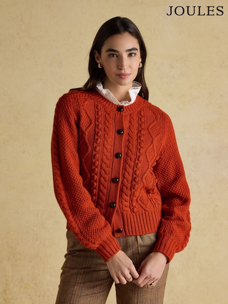 Joules Rafferty Burnt Orange Cable Knit Cardigan (AV1074) | £69