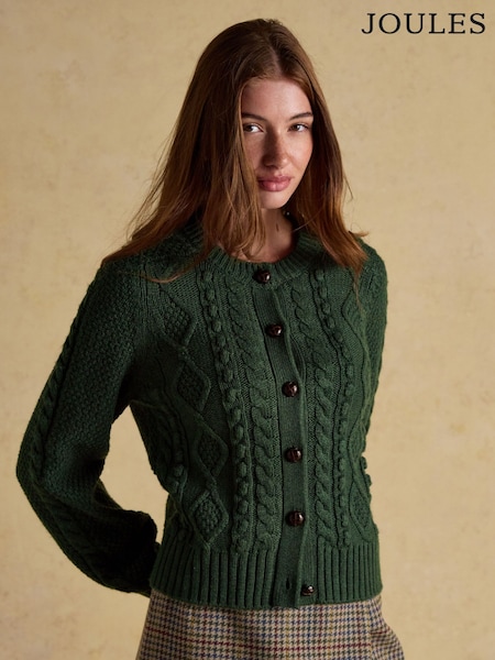 Joules Rafferty Green Cable Knit Cardigan (AV1075) | £69