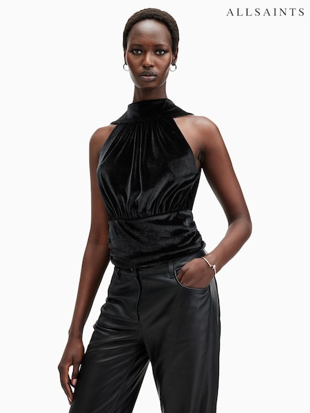 AllSaints Black Bellatrix Velvet Top (AV1218) | £79