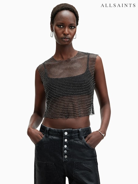 AllSaints Black Calytrix Sparkle Top (AV1246) | £89
