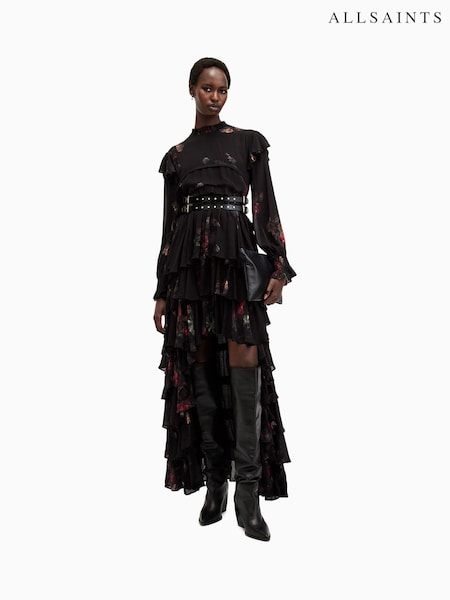 AllSaints Black Cavarly Long Sleeves Maxi Dress (AV1247) | £259
