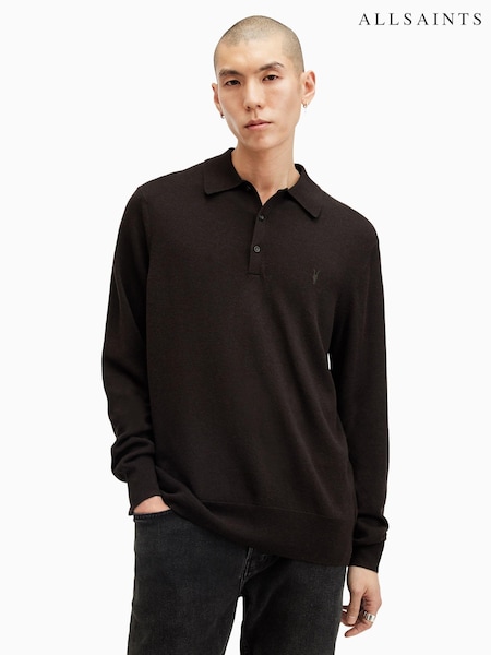 AllSaints Brown Kilburn Long Sleeve Polo Shirt (AV1299) | £95