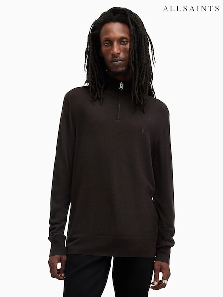 AllSaints Brown Kilburn Quarter Zip Funnel Jumper (AV1302) | £99