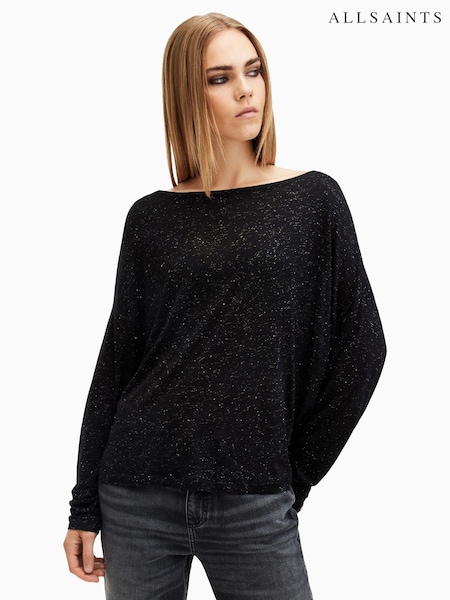 AllSaints Black Rita Shimmer T-Shirt (AV1317) | £55