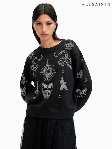 AllSaints Black Black Pippa Hex Sweatshirt (AV1344) | £149