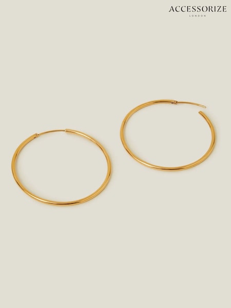 Accessorize Gold Tone 14ct Stainless Steel Tube Hoops (AV1616) | £18