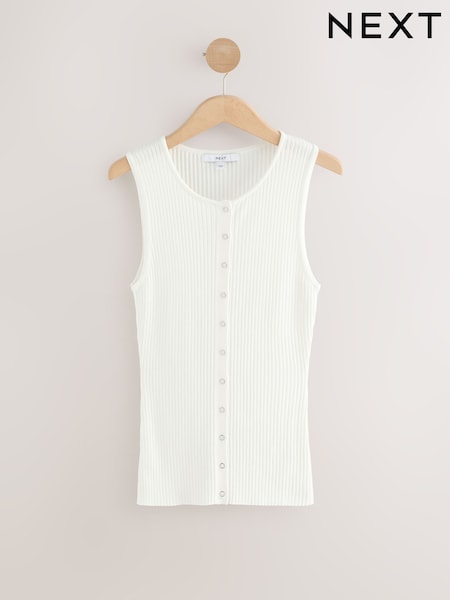White Ribbed Button Up Waistcoat Tank (AV1684) | £31