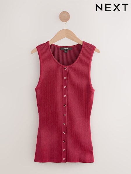 Red Ribbed Button Up Waistcoat Tank (AV1685) | £31