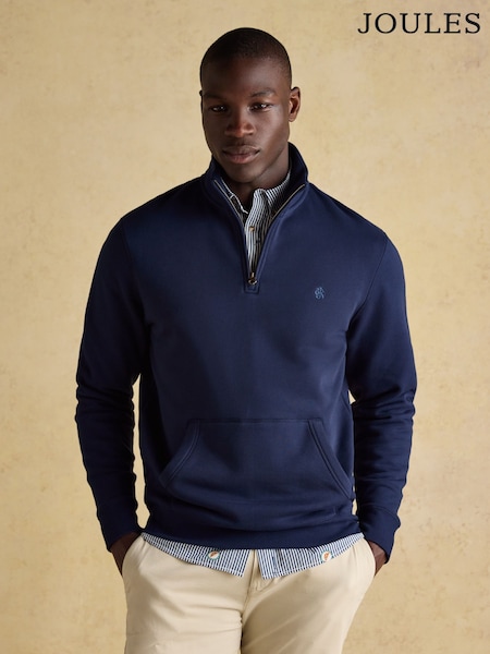 Jenkins Navy Brushed Cotton Quarter Zip Sweatshirt (AV1688) | £60