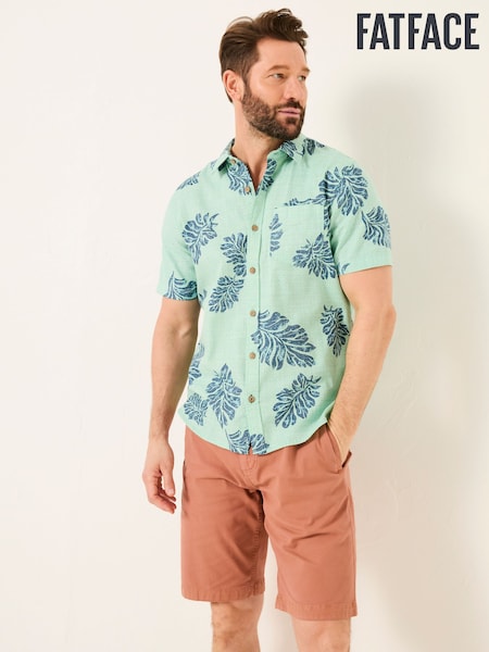 FatFace Mint Green Short Sleeve Banana Leaf Print 100% Cotton Shirt (AV1697) | £44