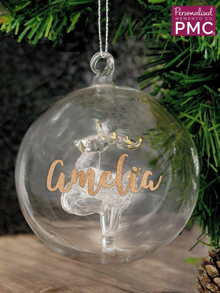 Personalised Reindeer Christmas Glass Bauble by PMC (AV1713) | £14
