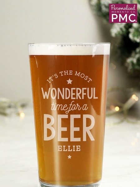 Personalised Wonderful Time For A Beer Christmas Pint Glass by PMC (AV1715) | £14