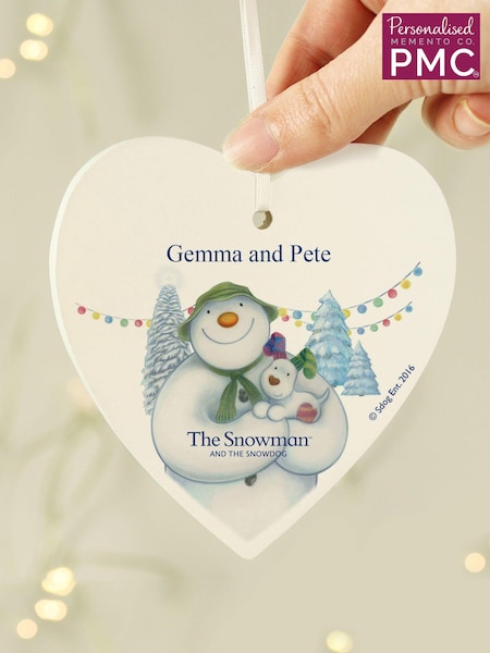 Personalised The Snowman Wooden Heart Christmas Decoration by PMC (AV1717) | £12