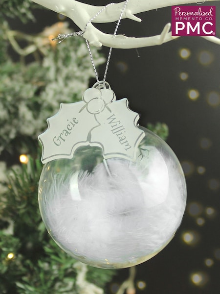 Personalised Holly Acrylic FeatherChristmas  Bauble by PMC (AV1724) | £14