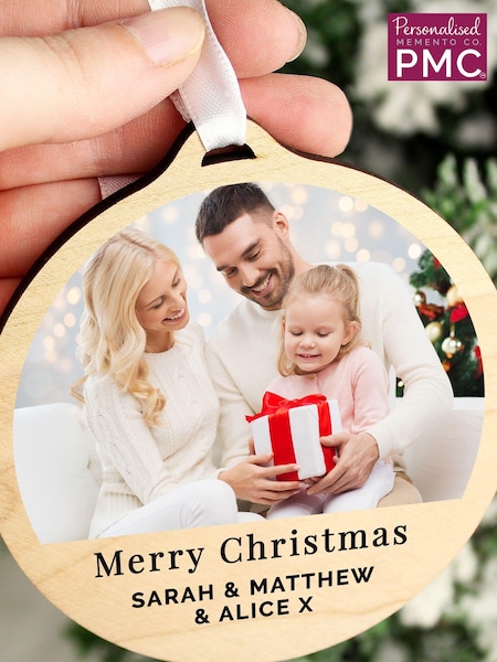 Personalised Photo Upload Wooden Christmas Bauble by PMC (AV1725) | £12
