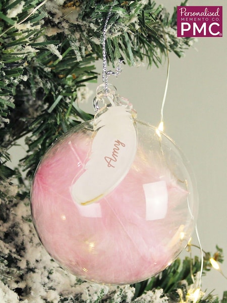 Personalised Pink Feather Christmas Glass Bauble by PMC (AV1730) | £14