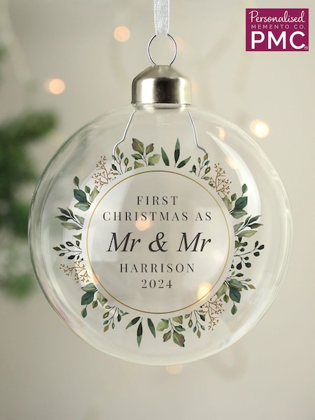 Personalised First Married Christmas Glass Bauble by PMC (AV1733) | £15