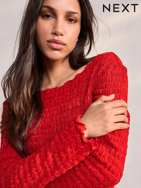 Red Long Sleeve Textured Top (AV1740) | £34