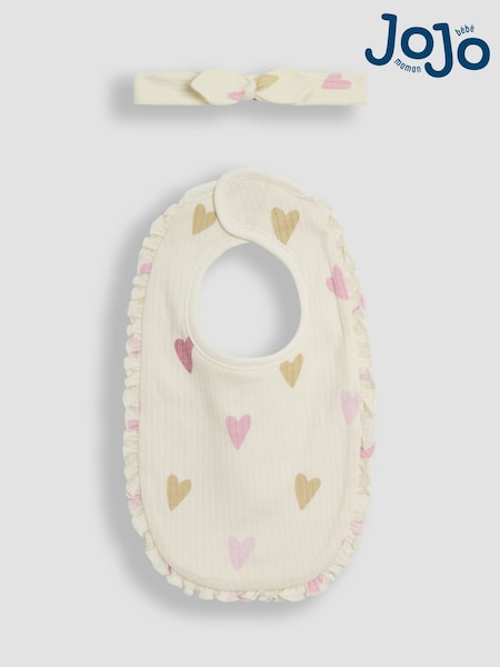 JoJo Maman Bébé Pink Cotton 2-Piece Baby Bib and Headband Set (AV1783) | £9.50