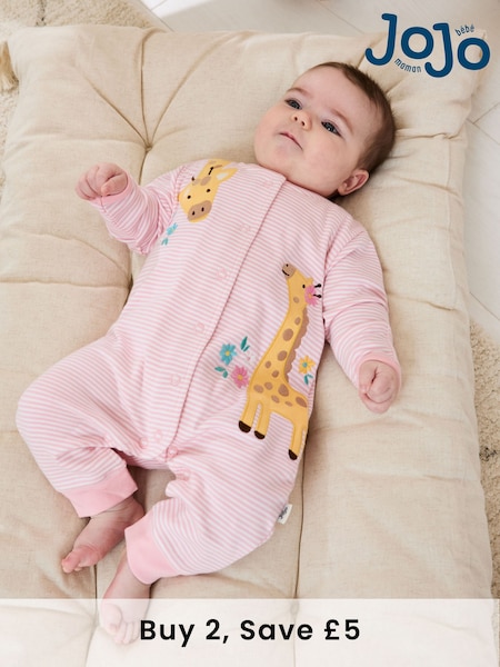 JoJo Maman Bébé Pink Cotton Appliqué Popper Sleepsuit (AV1786) | £19
