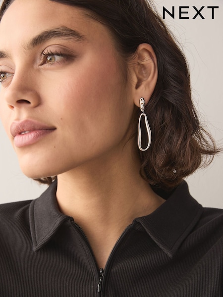 Silver Tone Molten Drop Earrings (AV1843) | £8