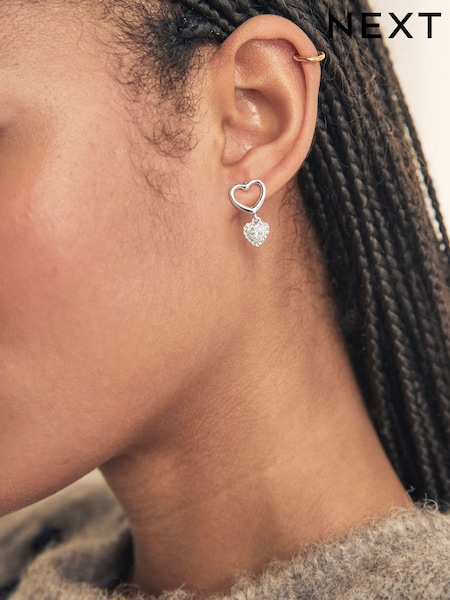 Silver Tone Heart Drop Sparkle Stud Earrings (AV1849) | £8.50