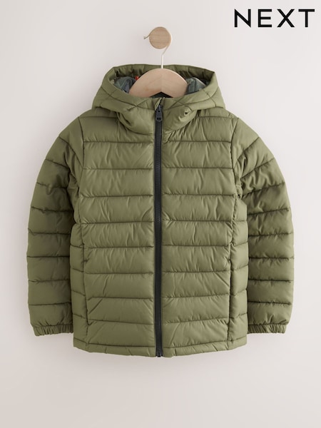 Khaki Green Quilted Midweight Hooded Jacket (3-17yrs) (AV2055) | £22 - £32