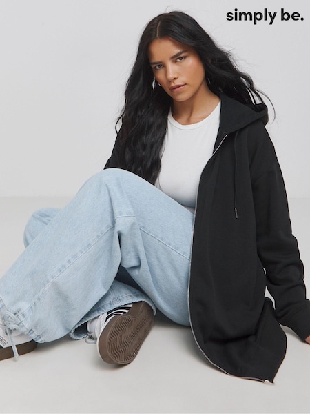 Simply Be Black Core Zip Through Longline Hoodie (AV2294) | £29