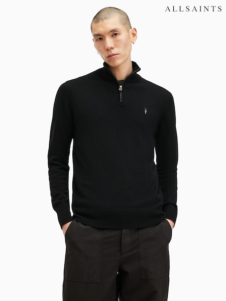 AllSaints Black Kilburn Quarter Zip Funnel Jumper (AV2344) | £109