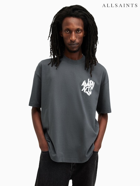 All Saints Blue Orlando Washed Black Oversized Short Sleeve Crew Neck Cotton T-Shirt (AV2354) | £55