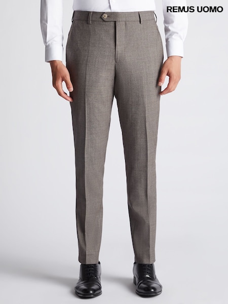 Remus Uomo Brown Tapered Fit Wool Rich Trousers (AV2432) | £100