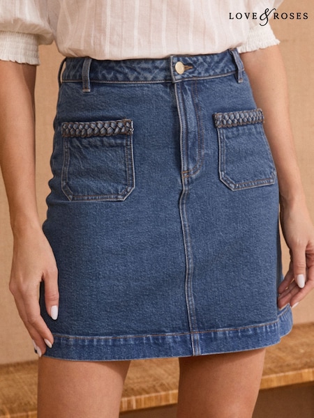Love & Roses Mid Wash Blue Denim Sailor Button Mini Skirt (AV2504) | £35