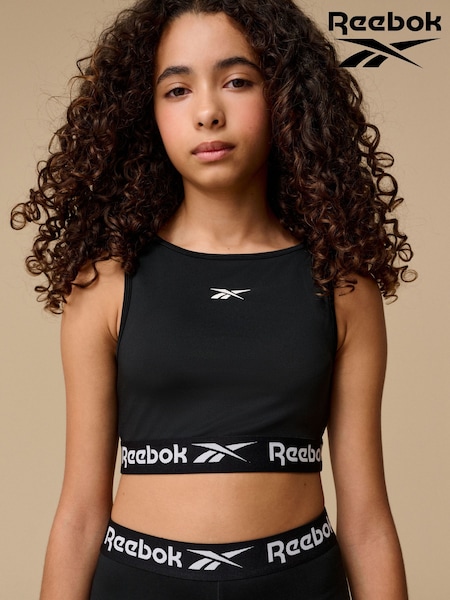 Reebok Girls Logo Tape Black Crop Top (AV2550) | £12