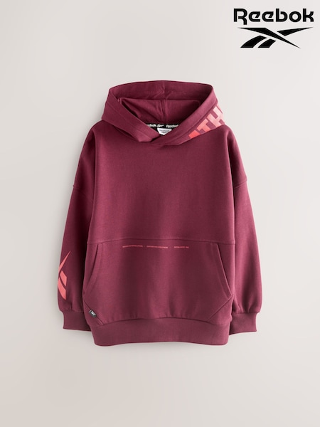 Reebok Overszied Burgundy Red Graphic Print Long Sleeve Cotton Hoodie (AV2602) | £20 - £26