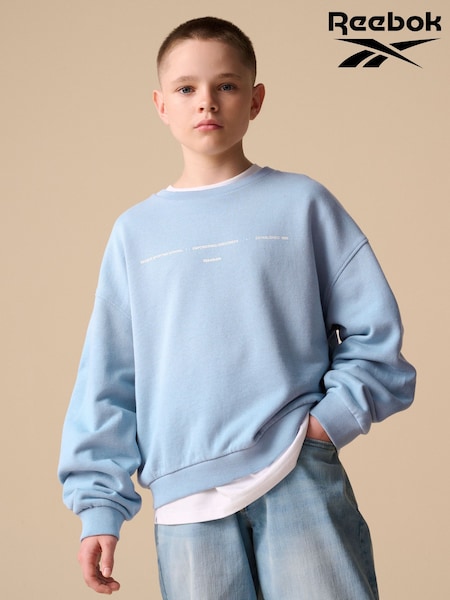 Reebok Oversized Boys Washed Blue Graphic 100% Cotton Sweatshirt (AV2603) | £18 - £24